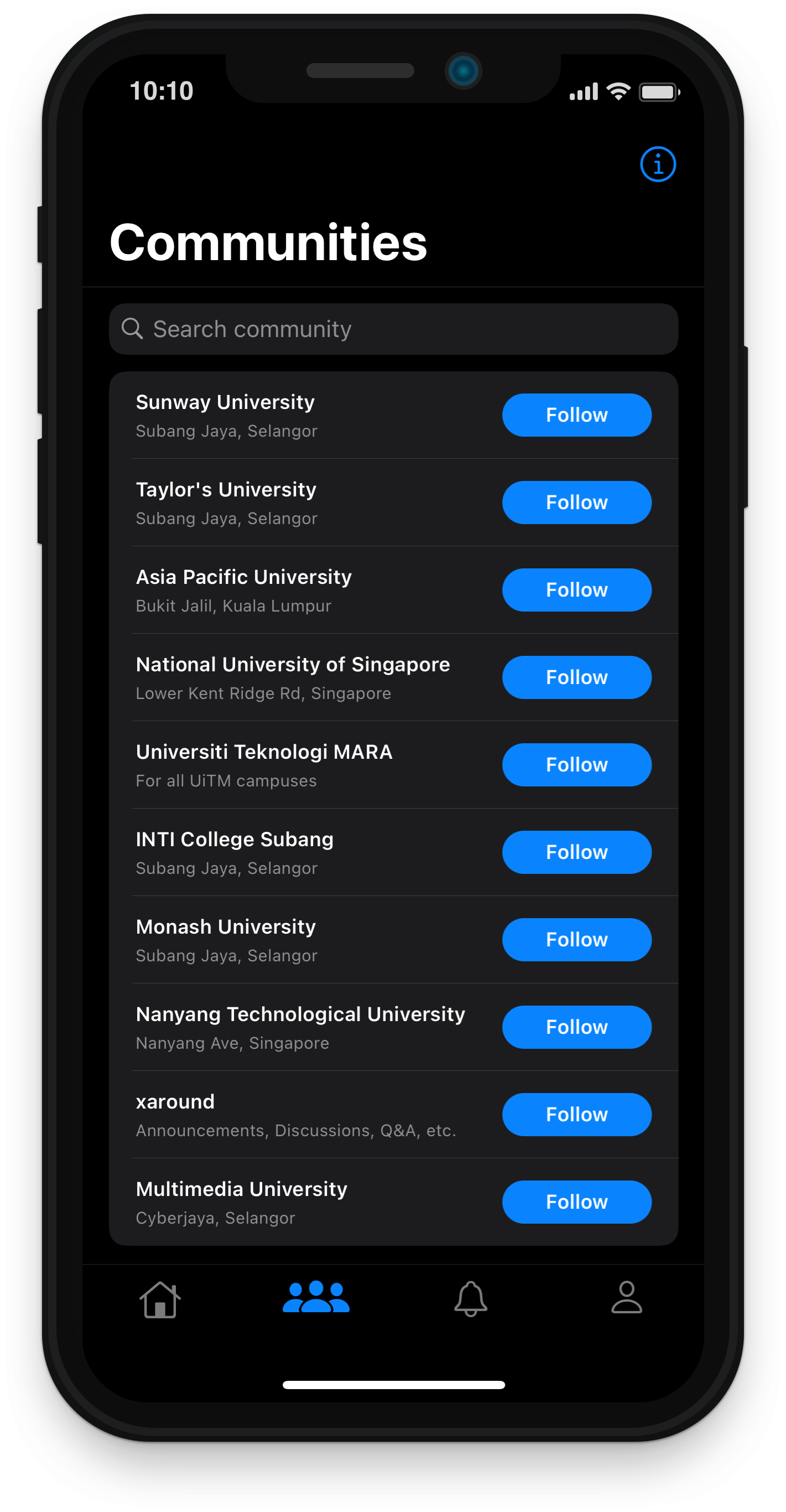 xaround - communities view controller screenshot